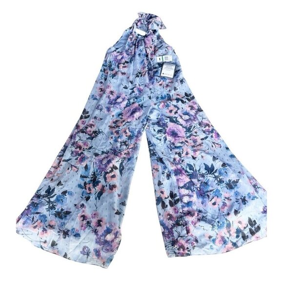 MSK Petite Women's Sz PL Light Blue Purple Floral Print Wide Leg Jumpsuit NWT - Picture 12 of 12